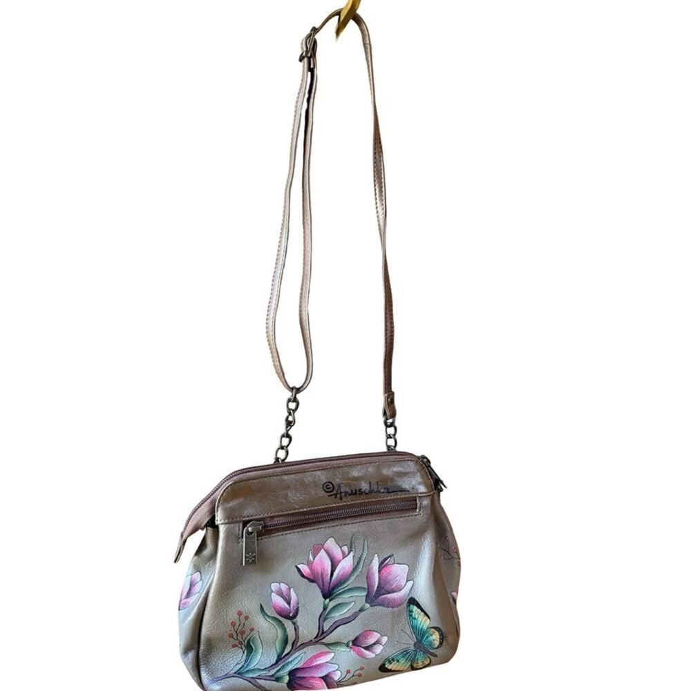 Anuschka Floral Leather Painted Crossbody Purse Handbag Shoulder Bag 8x7x3 - Picture 5 of 13
